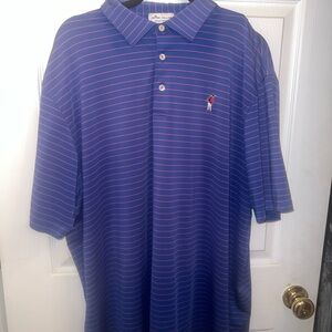 Peter Millar Men's Blue and Pink Striped Polo Shirt RBC Heritage Logo